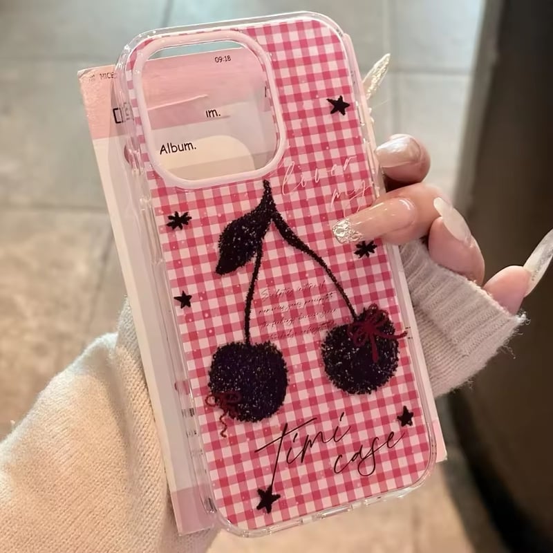 S74598 ギンガムチェック×チェリーのiPhoneケース | nanomita