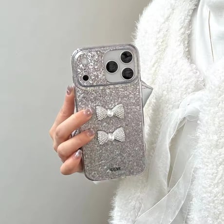 S75339 ダブルパールリボン グリッターiPhoneケース