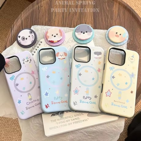 K22919 アニマルフェイス グリップ付きiPhoneケース
