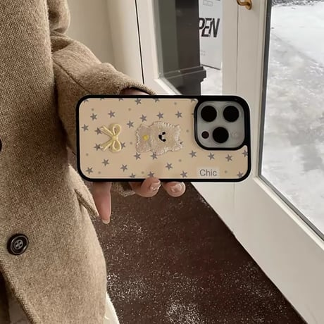 S74552 もこもこドッグ刺繍風iPhoneケース