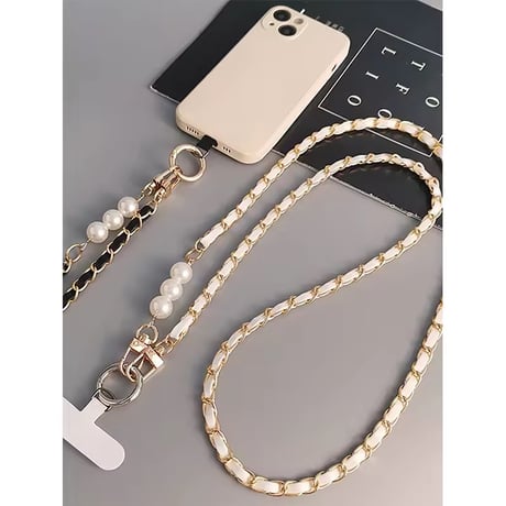 P0355 チェーン×パール スマホショルダー ストラップ