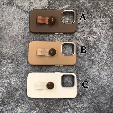 K22573 ハンドストラップ付き シンプルレザー風 iPhoneケース