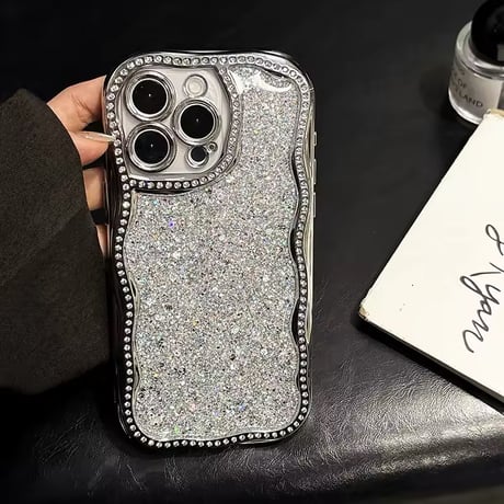 S74448 ラグジュアリーシルバーグリッター iPhoneケース
