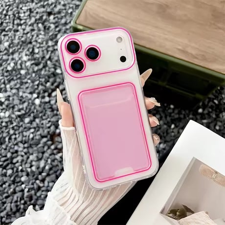 K22927 カラーフレーム付きカード収納クリアiPhoneケース