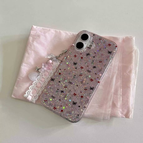 K22677 ゆめキラ♡ガーリーパターンiPhoneケース（チャーム付き）