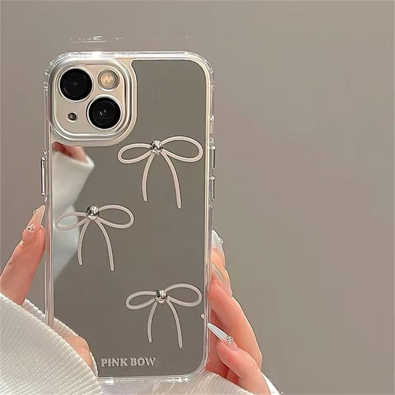 K22528 Pink Bow Mirror iPhoneケース | nanomita