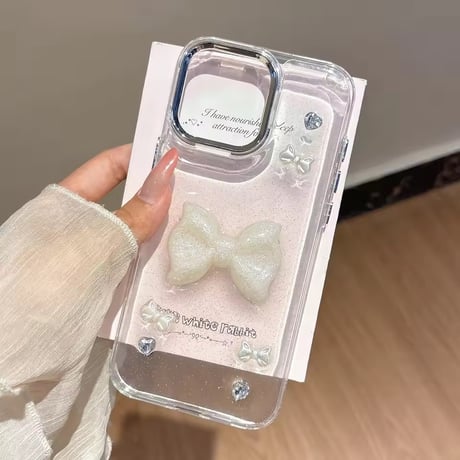 L62428 うるツヤリボンジュエルクリアiPhoneケース