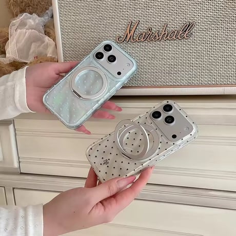 K23115 きらめきドット＆オーロラ 回転リング付きiPhoneケース