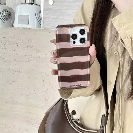 S75196 ブラウンストライプ iPhoneケース
