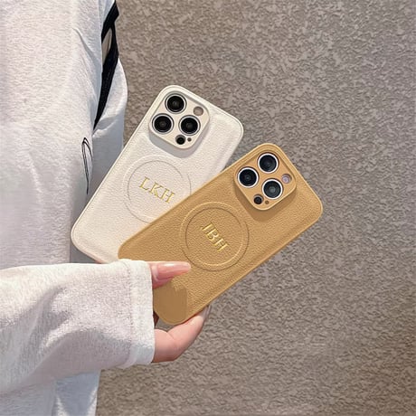 名入れオリジナルケース S74545 イニシャルエンボスレザー風iPhoneケース