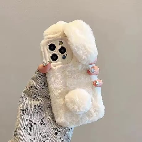 K23075 もこもこうさみみファーiPhoneケース
