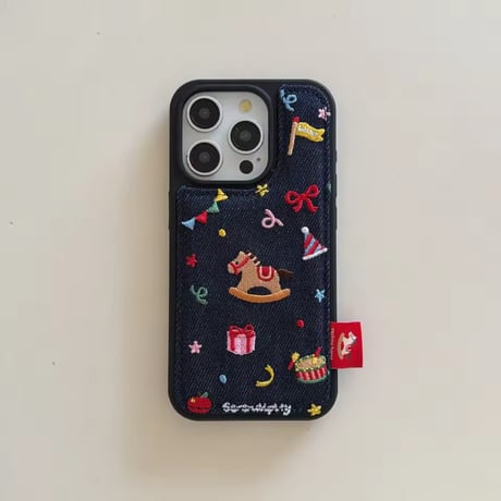 S75262 デニム刺繍デザイン iPhoneケース