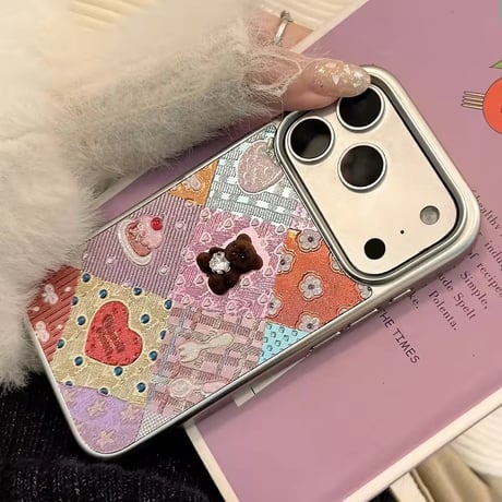 S75440 パッチワークハートベアiPhoneケース