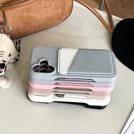 K22731 バイカラーポケット付きレザーiPhoneケース