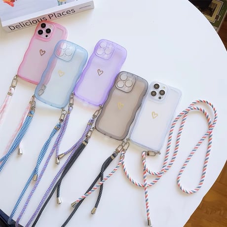 K22580 ハートワンポイント ストラップ付きクリアiPhoneケース