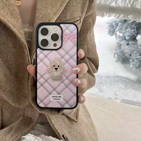 S74552 もこもこドッグ刺繍風iPhoneケース