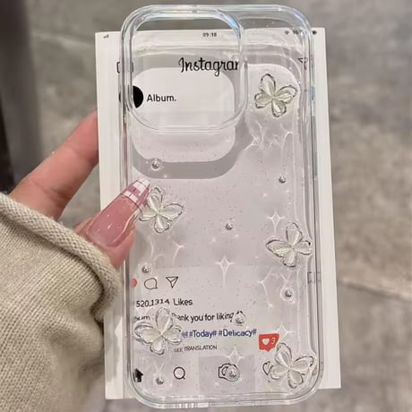 L62367 クリアバタフライ シャイニーホワイト iPhoneケース