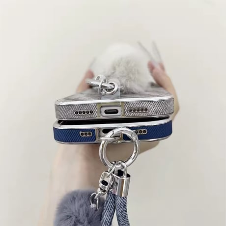 K23023 ファーストラップ付きデニム調iPhoneケース