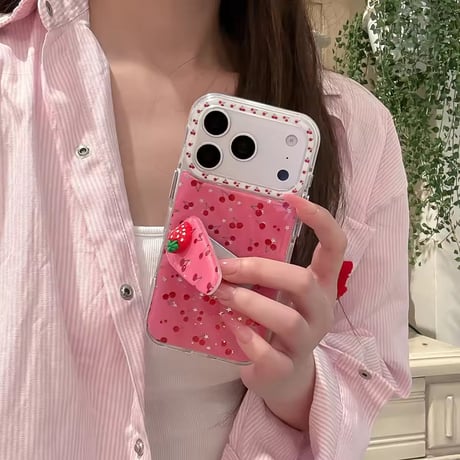 K23108 いちごチェリースタンドiPhoneケース