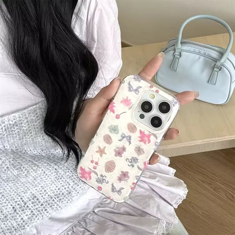 S74806 ピンク貝がらとチェリーのガーリーiPhoneケース