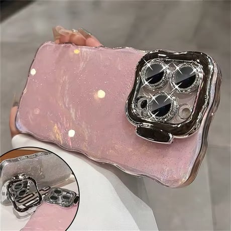 K22688 ぷるぷるラメのカメラスタンドiPhoneケース