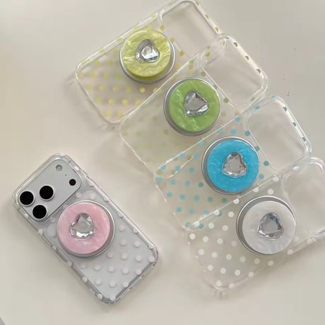 K23173 ジュエルハート MagSafeグリップ付きドットiPhoneケース