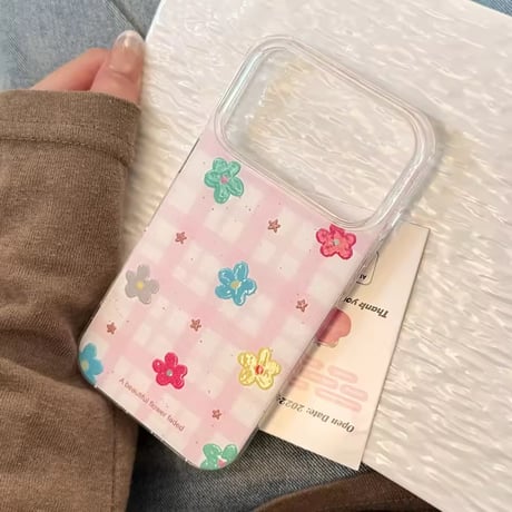 S75643 カラフルフラワーチェックiPhoneケース