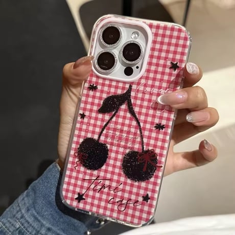 S74598 ギンガムチェック×チェリーのiPhoneケース