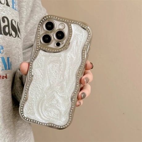 S74448 ラグジュアリーシルバーグリッター iPhoneケース