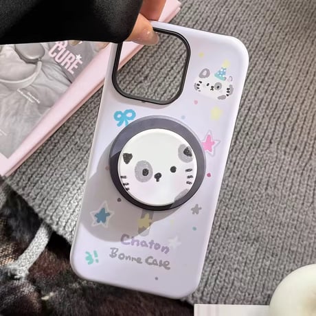 K22919 アニマルフェイス グリップ付きiPhoneケース