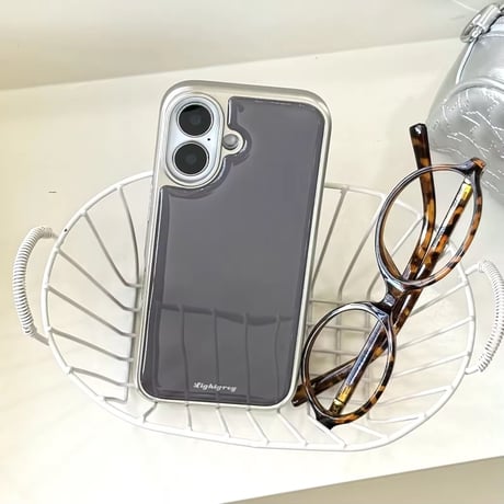 S74801 くすみグレーの光沢iPhoneケース