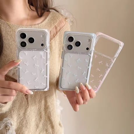 L62439 小さめリボン柄クリアiPhoneケース