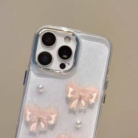 L62433 シアーリボンパールクリアiPhoneケース