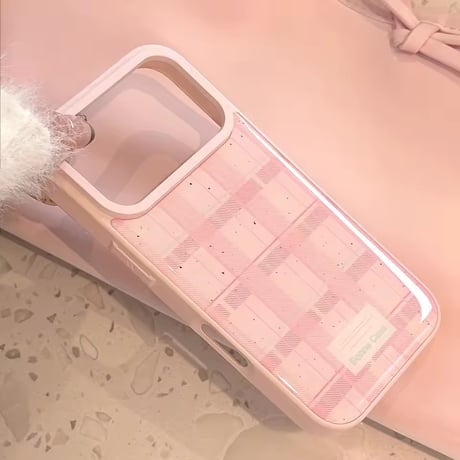 S75213 ピンクチェック グロウiPhoneケース