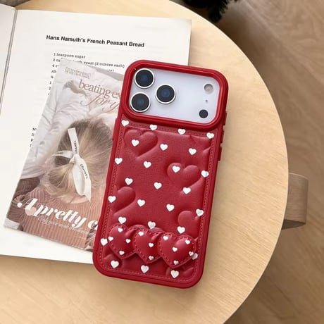 K23042 ハートドット キルティングiPhoneケース（ハートスタンド付き）