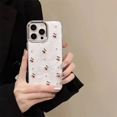 S75140 さくらんぼパールホワイト iPhoneケース