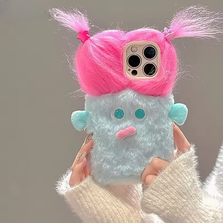 S75252 もこもこツインヘア ぬいぐるみ風 iPhoneケース