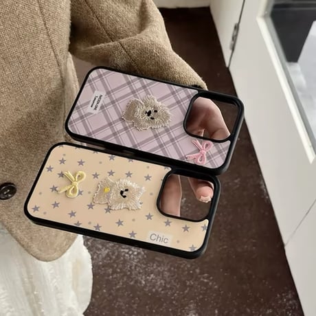 S74552 もこもこドッグ刺繍風iPhoneケース