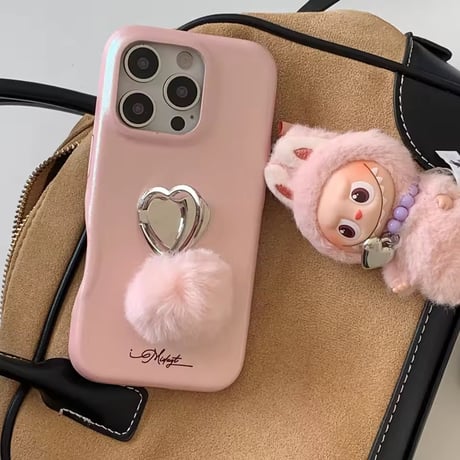 K22993 ふわもこハートポンポン iPhoneケース