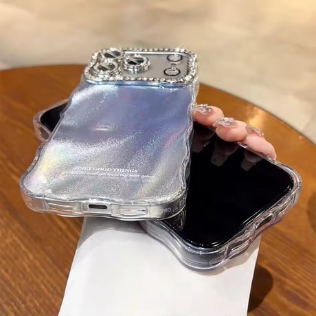 S75254 ビジューカメラフレームオーロラグロウiPhoneケース
