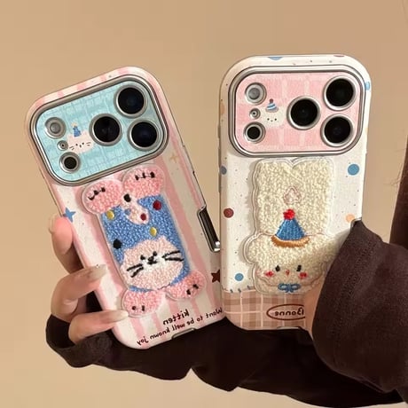 S75152 ふわもこアニマル刺繍 iPhoneケース