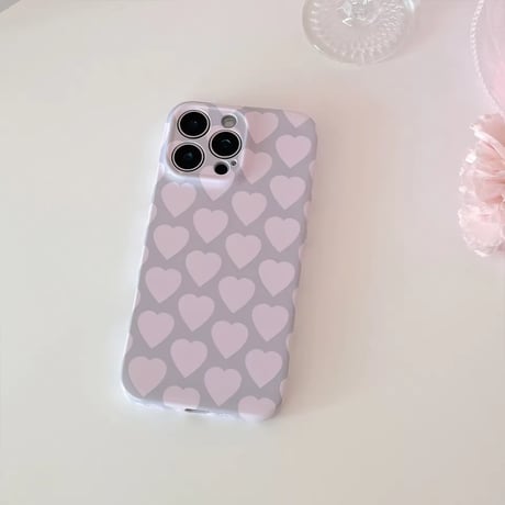 S74764 くすみグレーのハート柄iPhoneケース