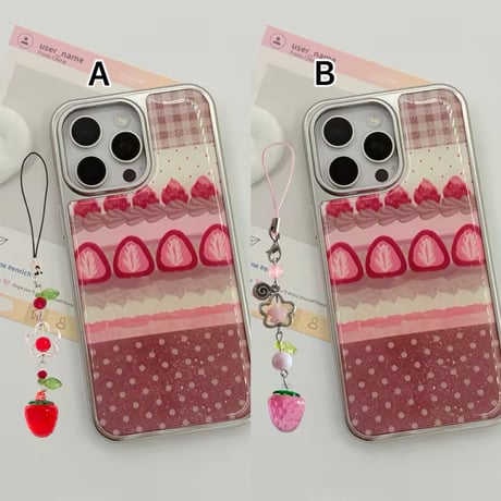S75443ストラップ付きストロベリーケーキデザインiPhoneケース