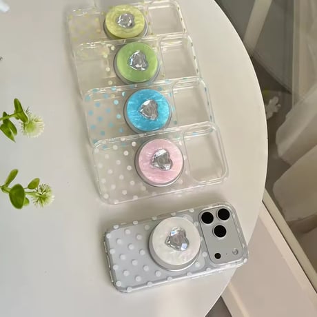 K23173 ジュエルハート MagSafeグリップ付きドットiPhoneケース