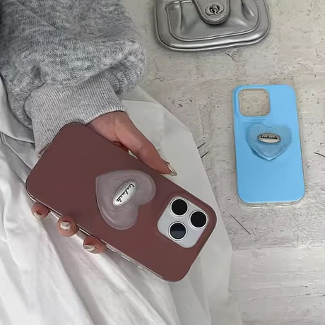 K23063 ぷっくりハート グリップ付きiPhoneケース