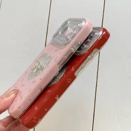 S75338 ハートグリッターリボン iPhoneケース
