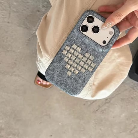 S75634 スタッズハート デニムライクiPhoneケース