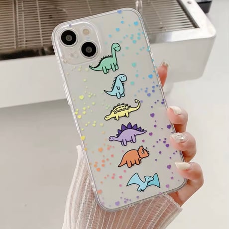 L62201 レインボーダイナソーのクリアiPhoneケース