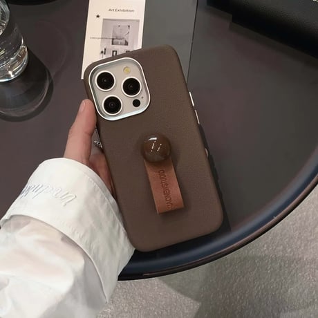 K22573 ハンドストラップ付き シンプルレザー風 iPhoneケース