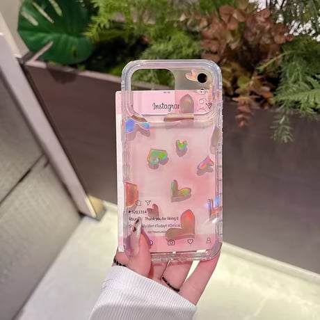 L62404 ハートホログラムクリアフレームiPhoneケース